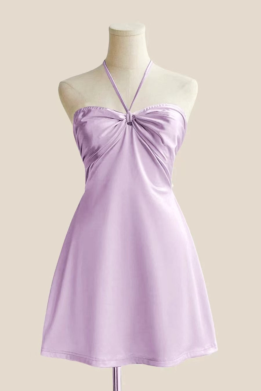 Halter Yellow Back Tie A-line Short Dress