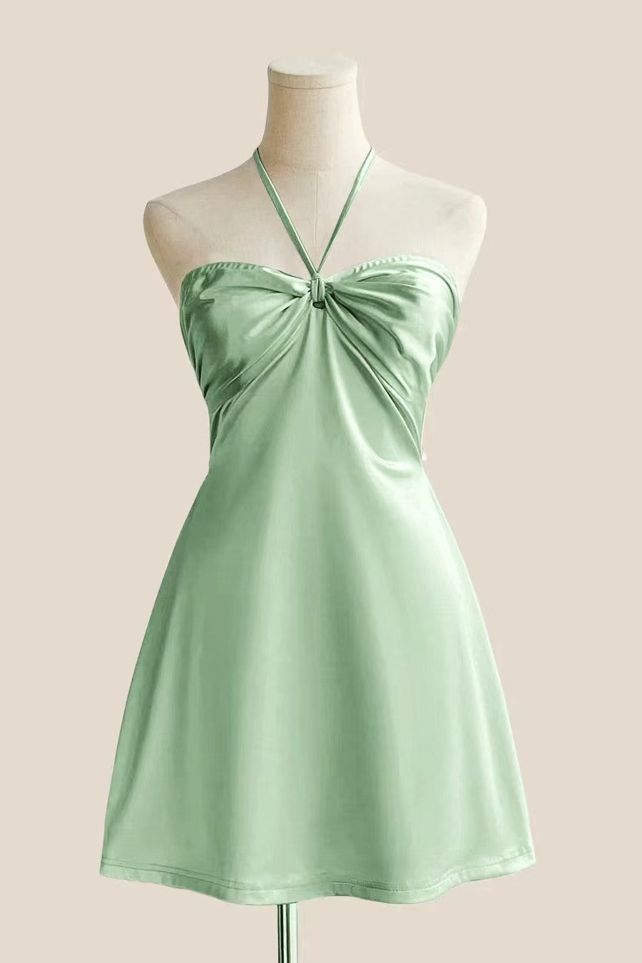 Halter Yellow Back Tie A-line Short Dress