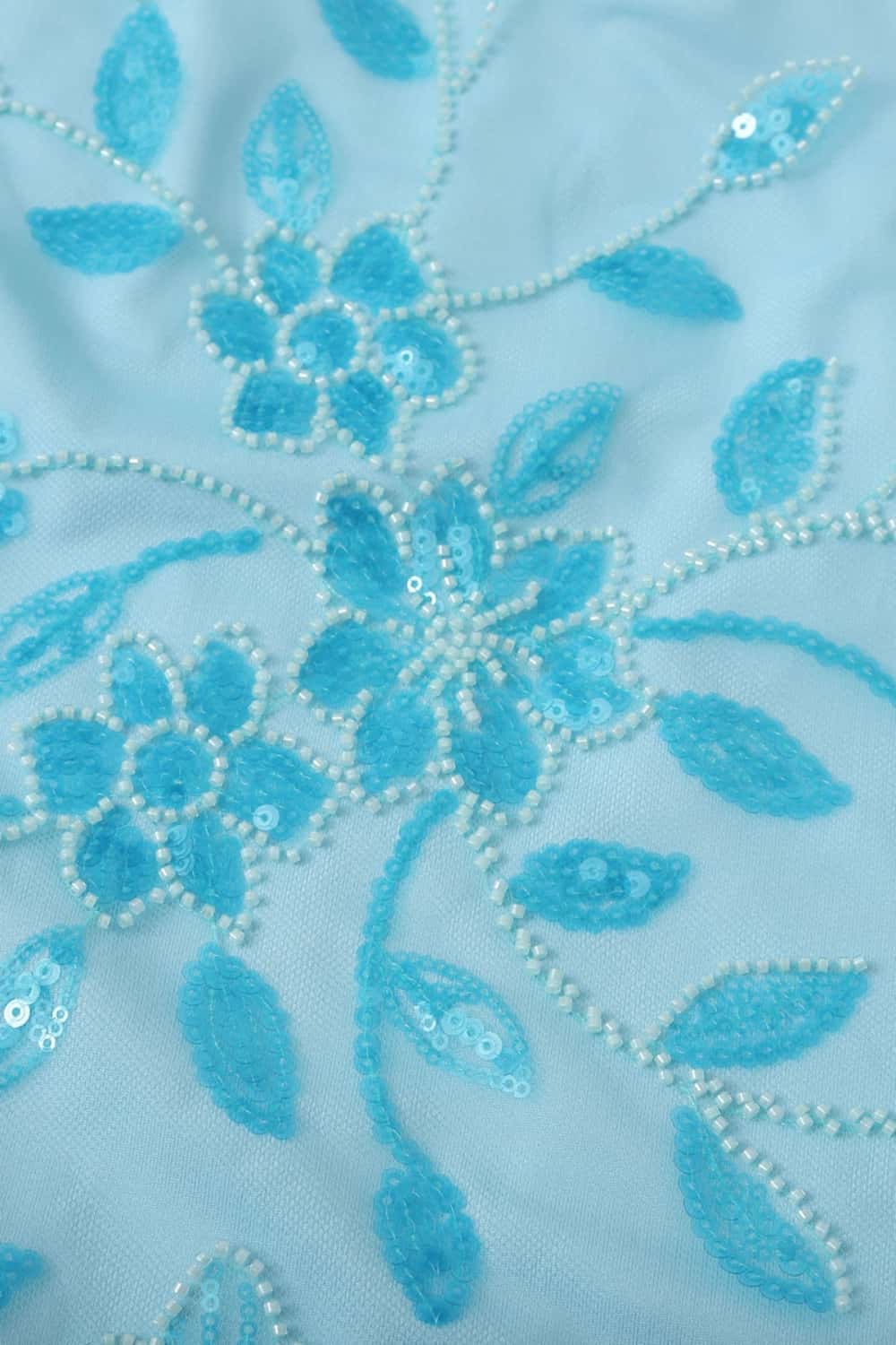 Blue Beaded Strapless Fitted Short Dress
