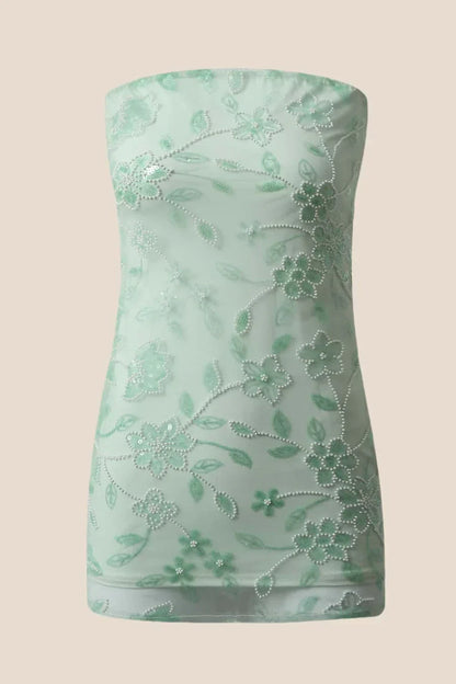 Pink Beaded Flowers Tight Short Dress