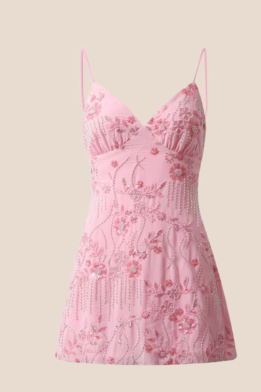 Orange Beaded Straps Fitted Mini Dress