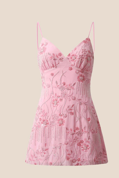 Orange Beaded Straps Fitted Mini Dress