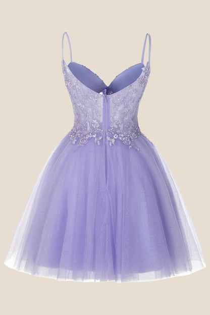 Hot Pink Straps Appliques A-line Short Dress
