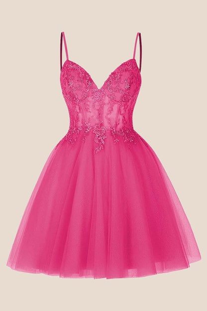 Lavender Straps Appliques A-line Short Dress