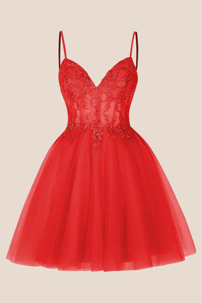 Lavender Straps Appliques A-line Short Dress