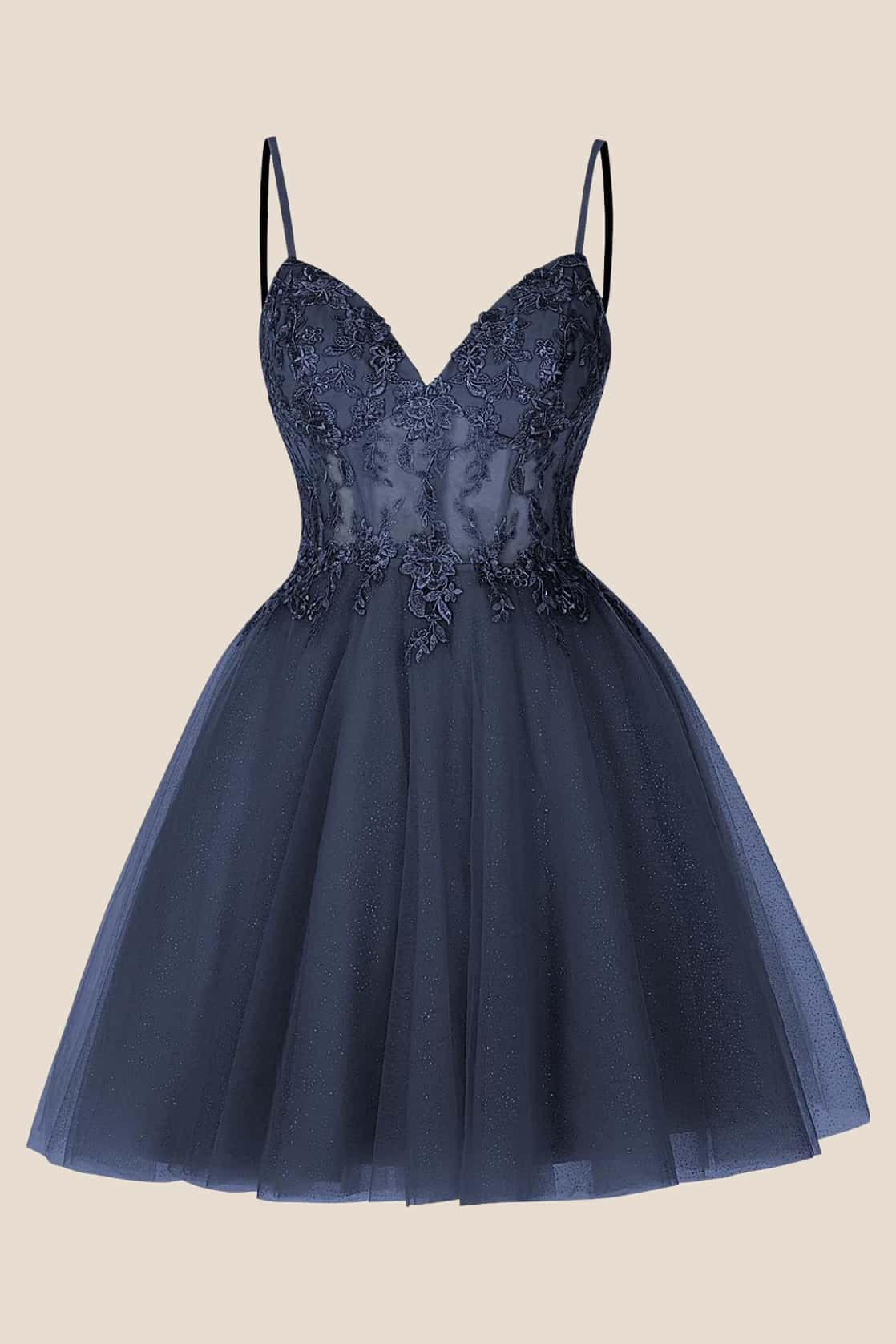 Lavender Straps Appliques A-line Short Dress