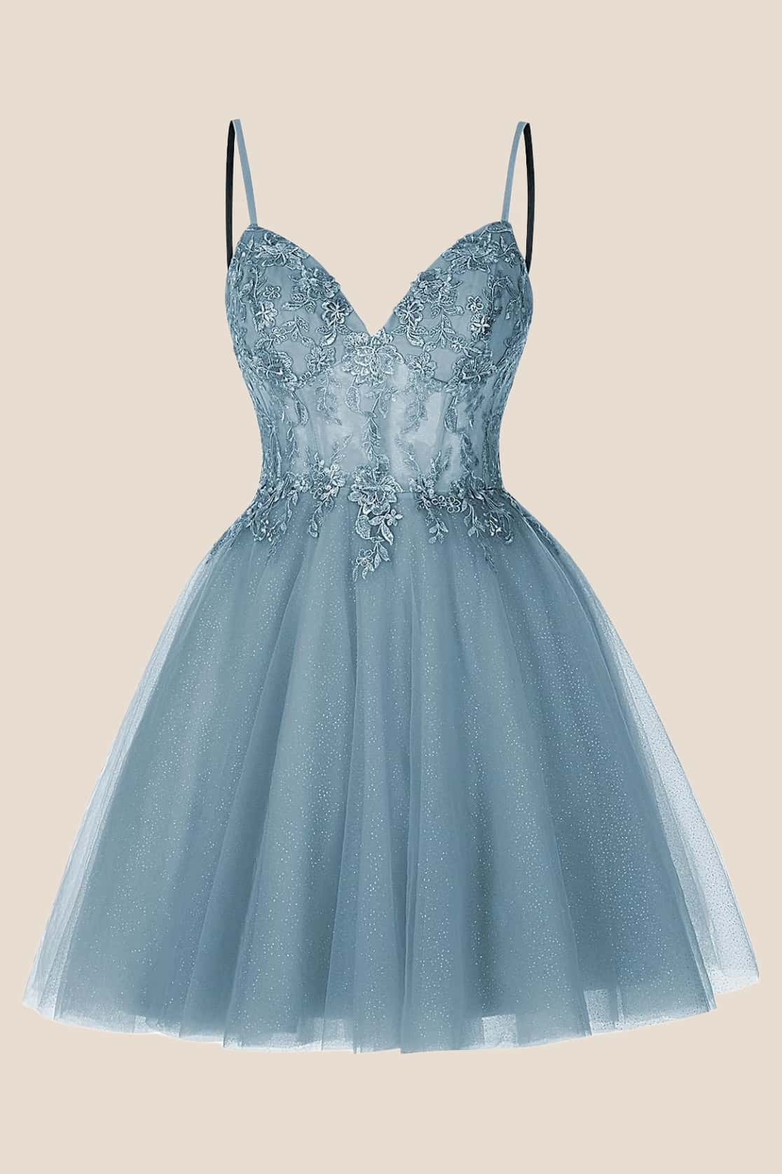 Lavender Straps Appliques A-line Short Dress