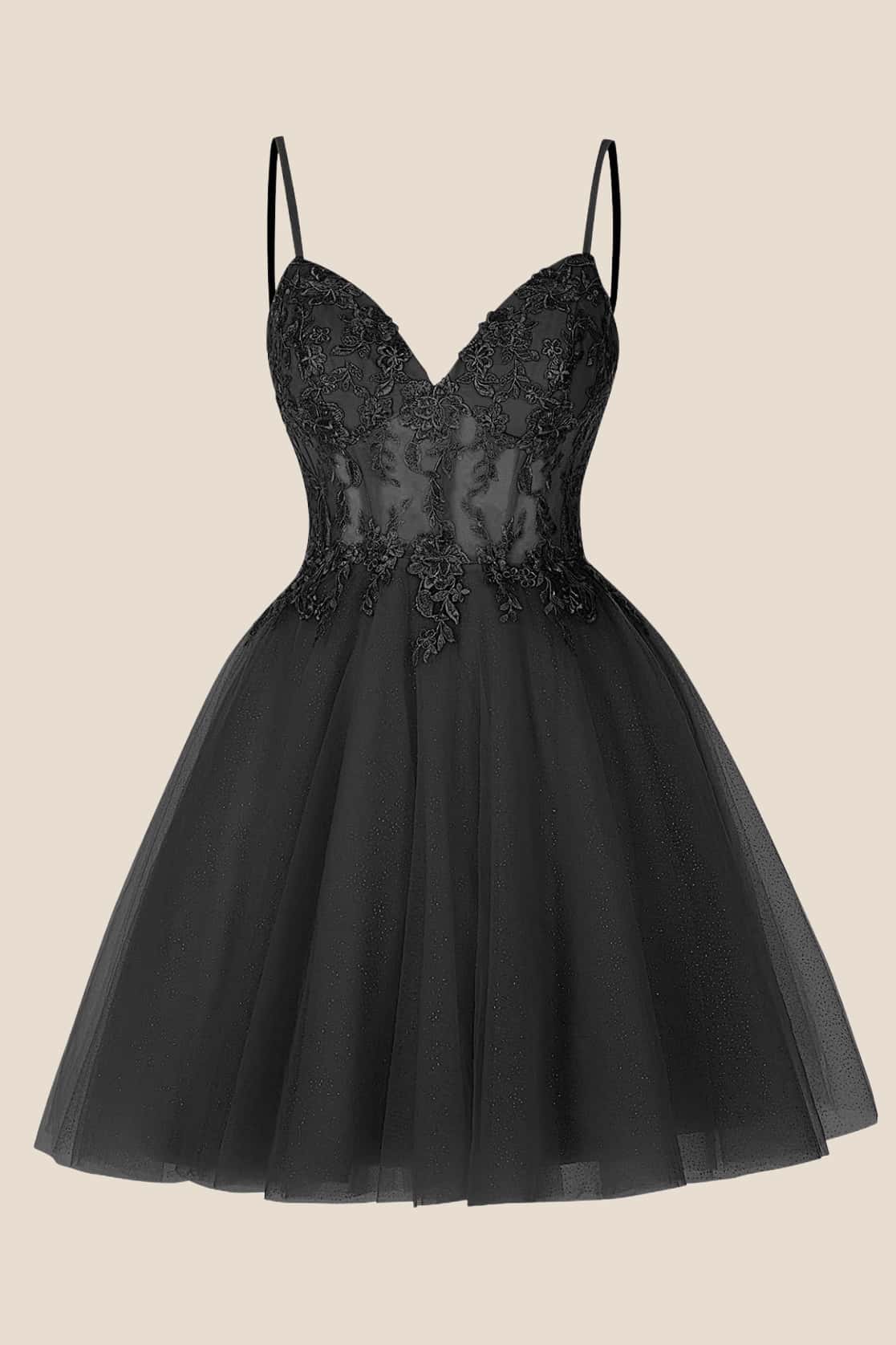 Lavender Straps Appliques A-line Short Dress