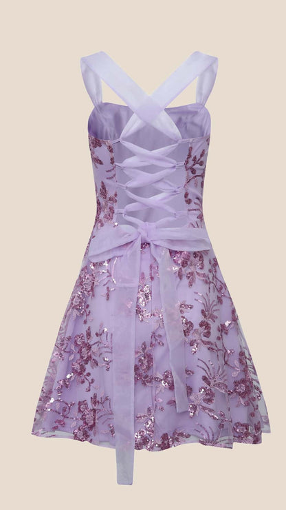 Blue Sequin Embroidery A-line Short Dress