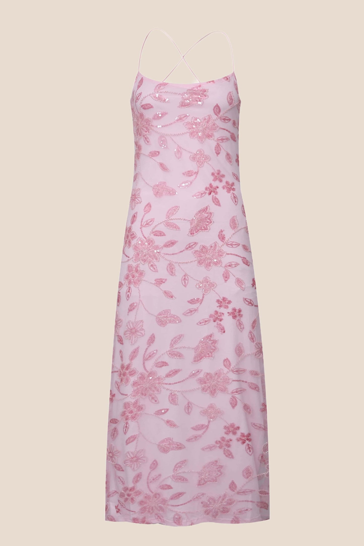 Blue Beaded Flowers Fitted Long Dress