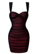 Black and Red Ruched Tight Dress