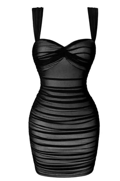 Black and Red Ruched Tight Dress