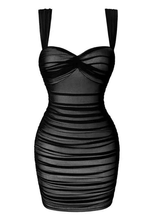 Black Ruched Tight Dress