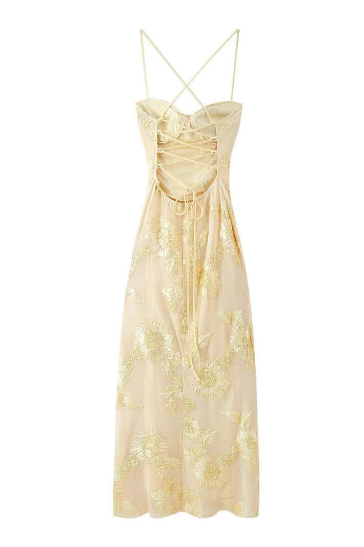 Blue Embroidered Fitted Straps Dress
