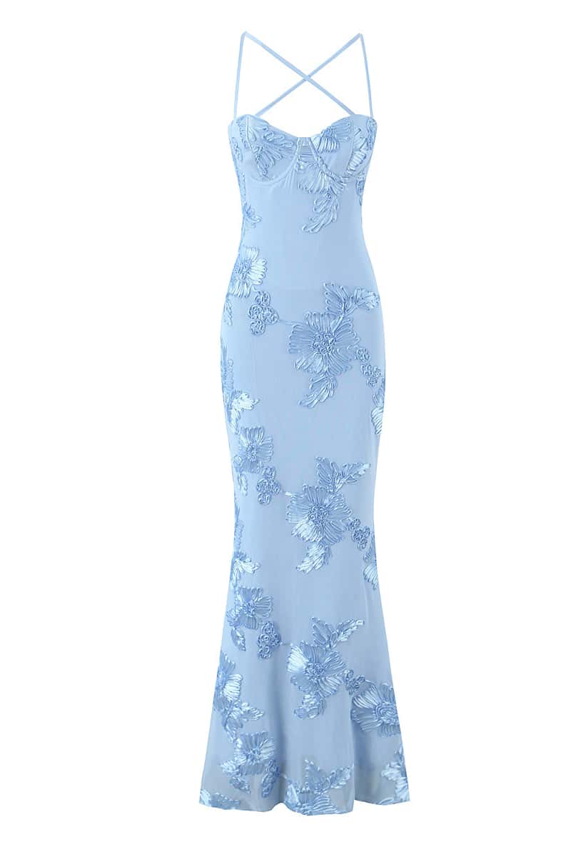 Apricot 3D Flower Fitted Long Dress