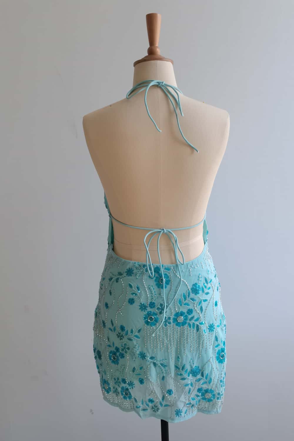 Light Yellow Halter Beaded Short Dress