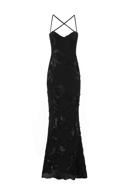 Black Straps Mermaid 3D Flower Dress