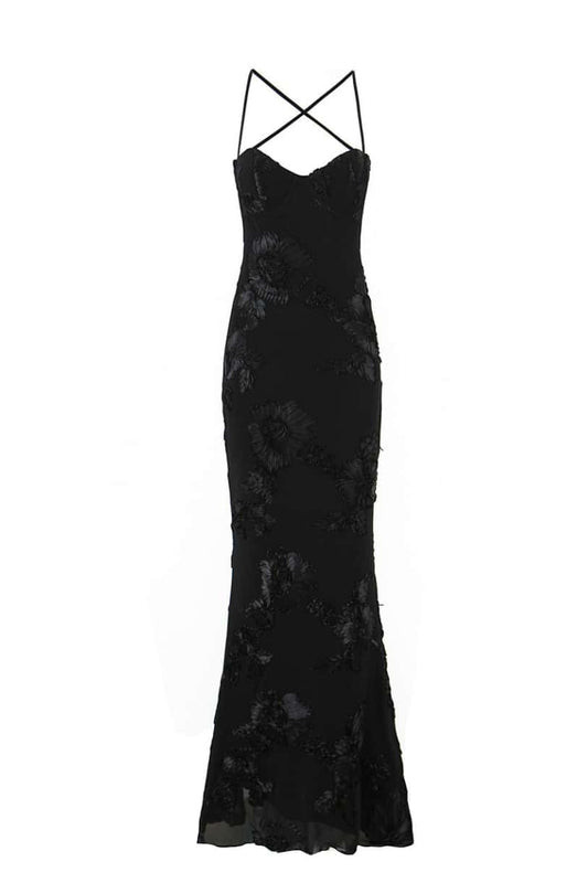 Black Straps Mermaid 3D Flower Dress
