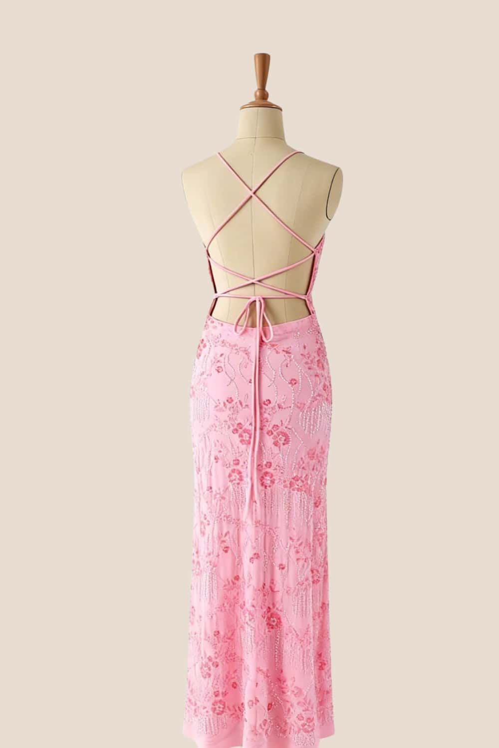 Fuchsia Beaded Straps Fitted Long Dress