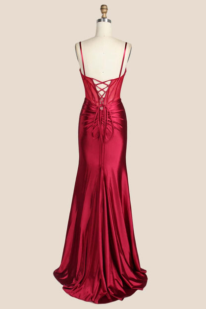 Pink Beaded Ruched Satin Fitted Formal Dress