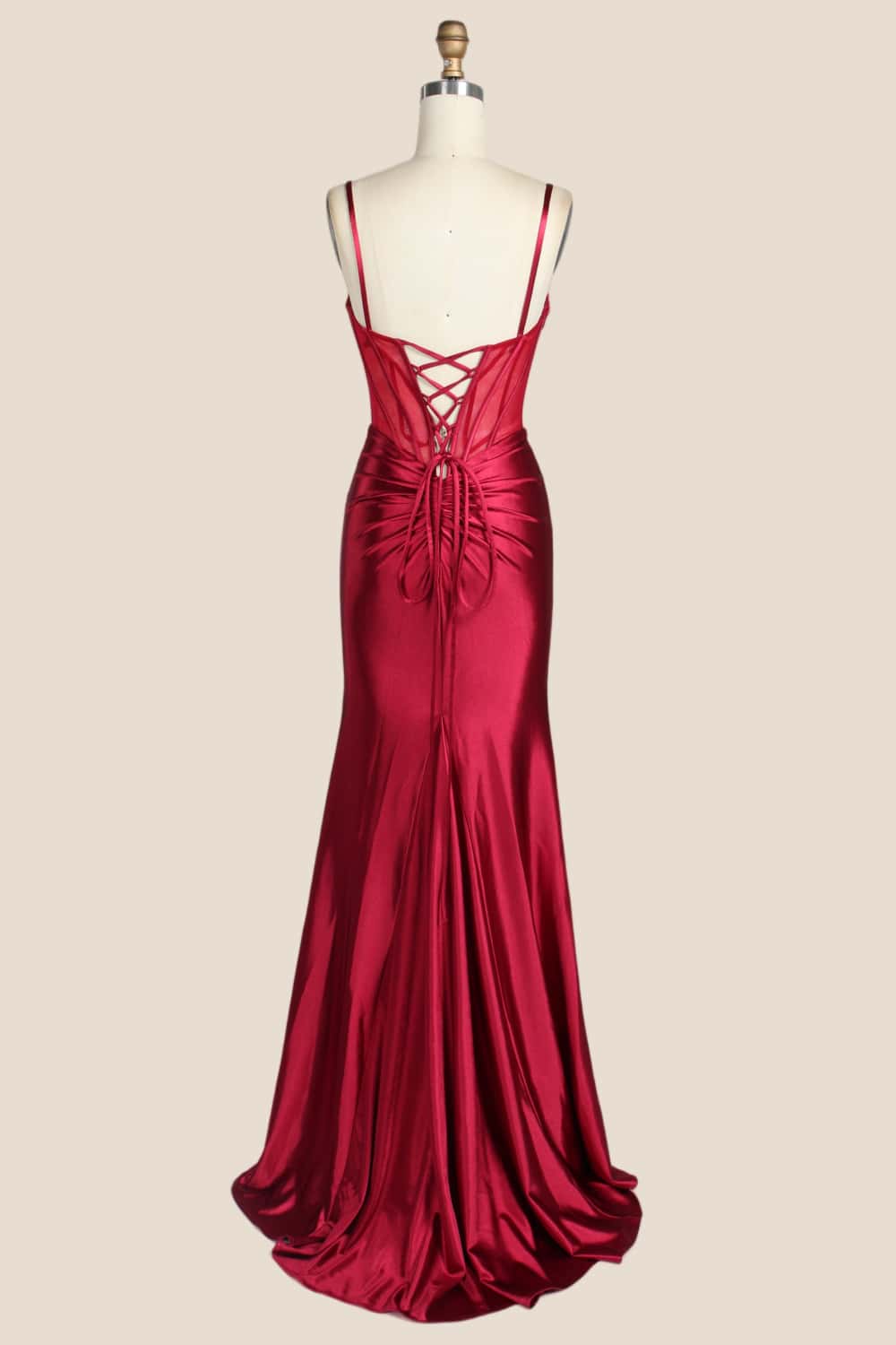 Navy Blue Beaded Ruched Satin Fitted Formal Dress