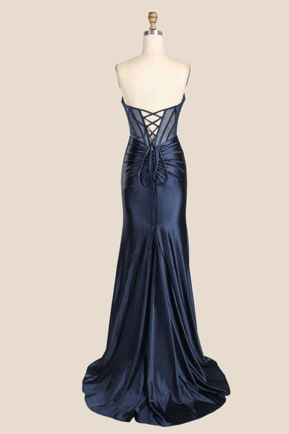 Pink Beaded Ruched Satin Fitted Formal Dress