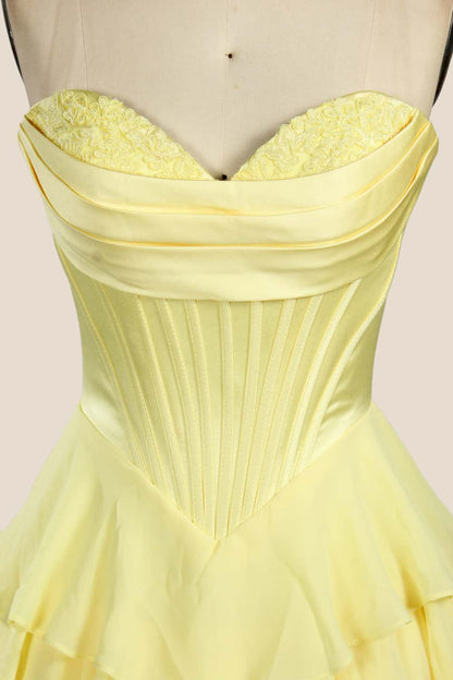 Pink Corset Chiffon Tiered Formal Gown