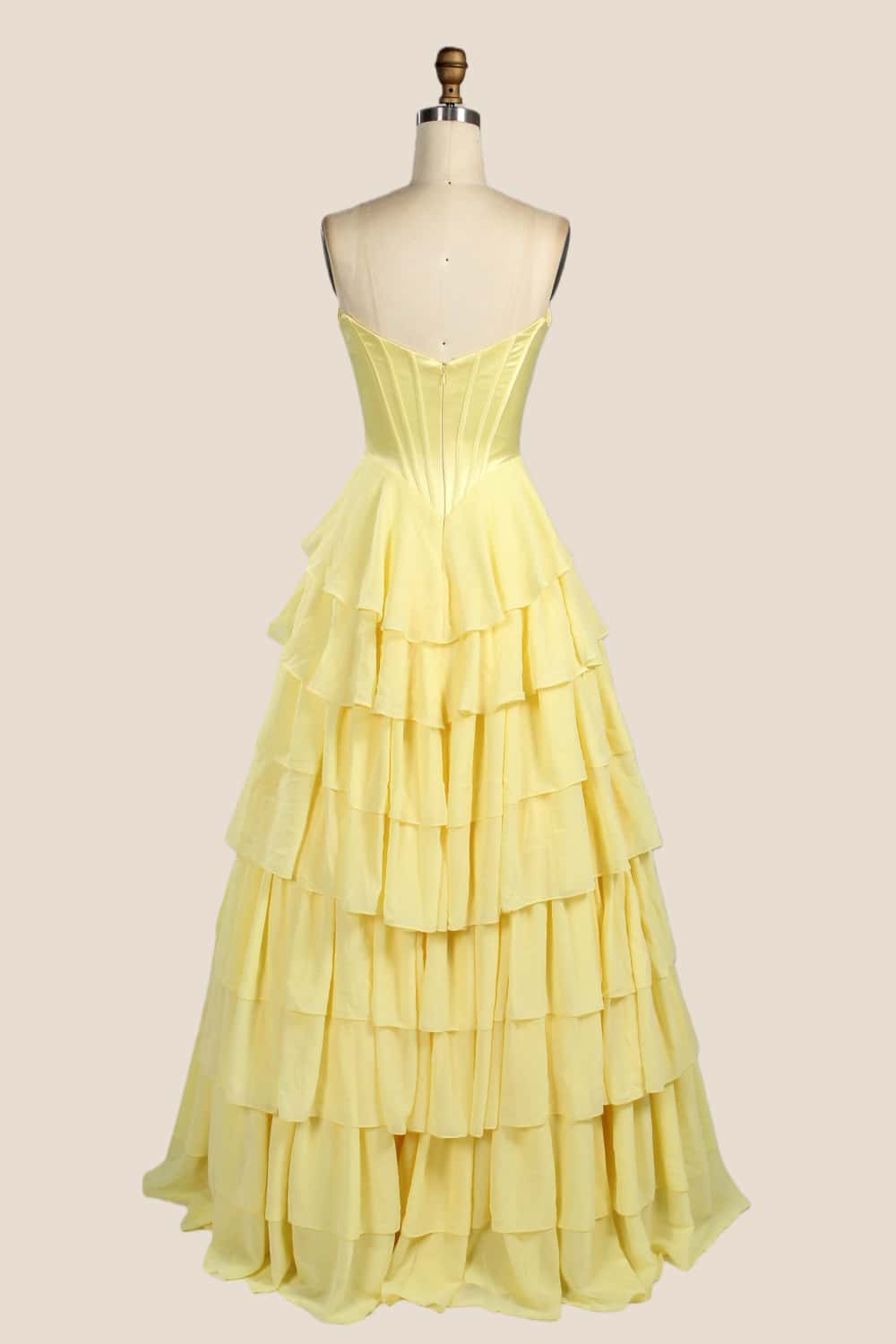Light Blue Corset Chiffon Tiered Formal Gown