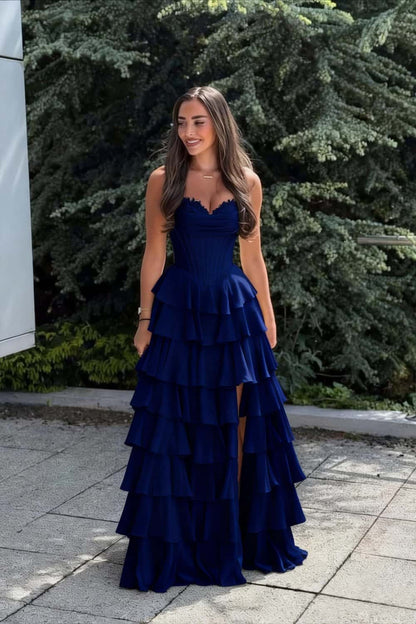 Pink Corset Chiffon Tiered Formal Gown
