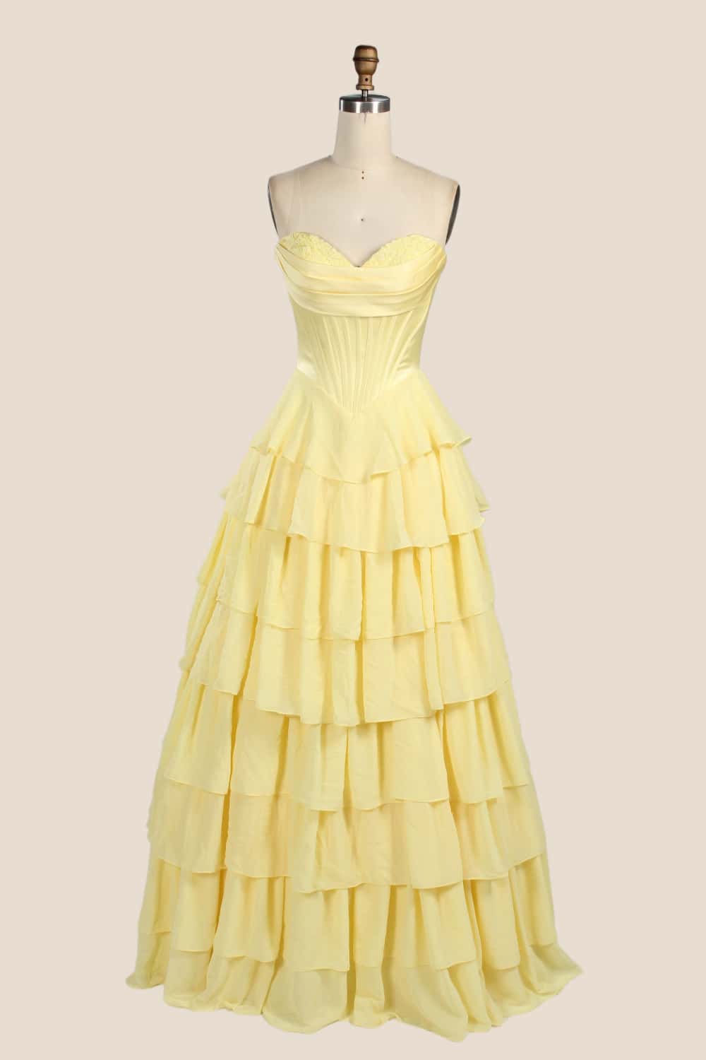Light Blue Corset Chiffon Tiered Formal Gown