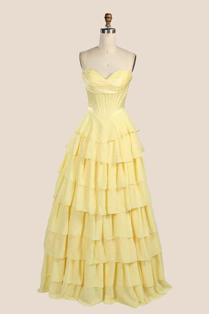Light Blue Corset Chiffon Tiered Formal Gown
