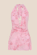 Pink Beaded Cowl Neck Short Dress