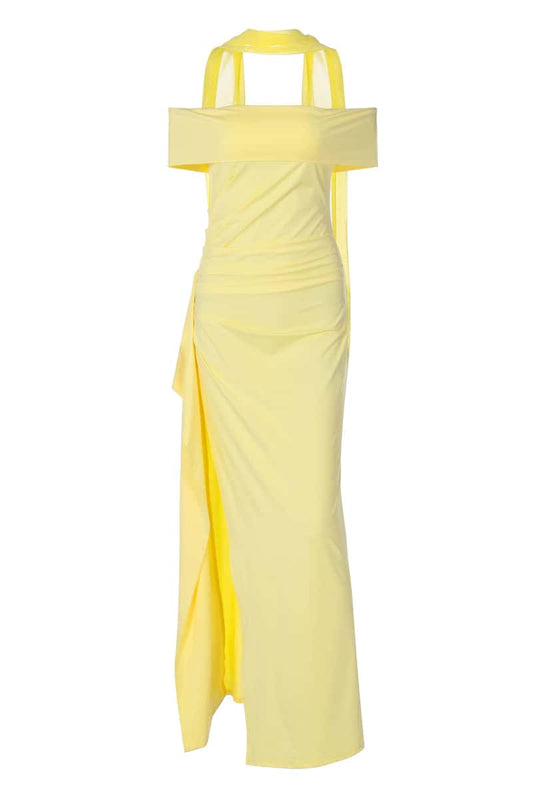 Off the Shoulder Yellow Slit Dress