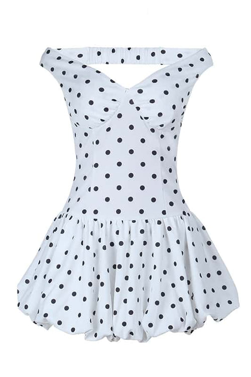 Off the Shoulder Polk Dot Short Bubble Dress