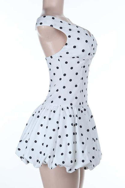 Off the Shoulder Polk Dot Short Bubble Dress