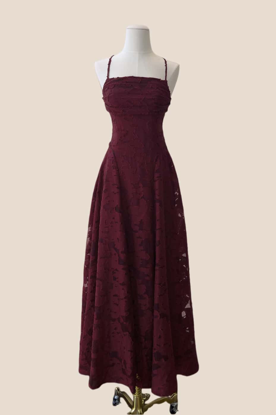 Pink Lace Cowl Neck A-line Long Dress