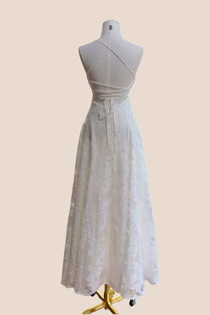 Pink Lace Cowl Neck A-line Long Dress
