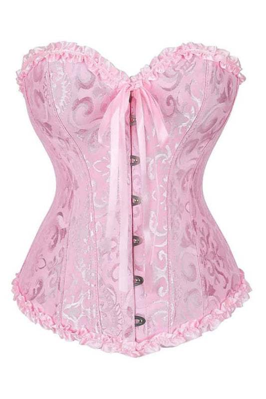 Pink Jacquard Ruffle Bustier Corset