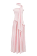 Pink Crepe Bodice Gathered Long Dress