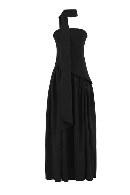Pink Crepe Bodice Gathered Long Dress