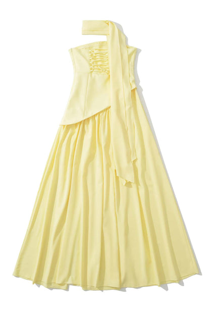 Pink Crepe Bodice Gathered Long Dress