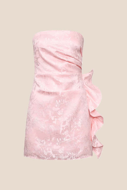 Pink Floral Tight Dress with Ruffle Train