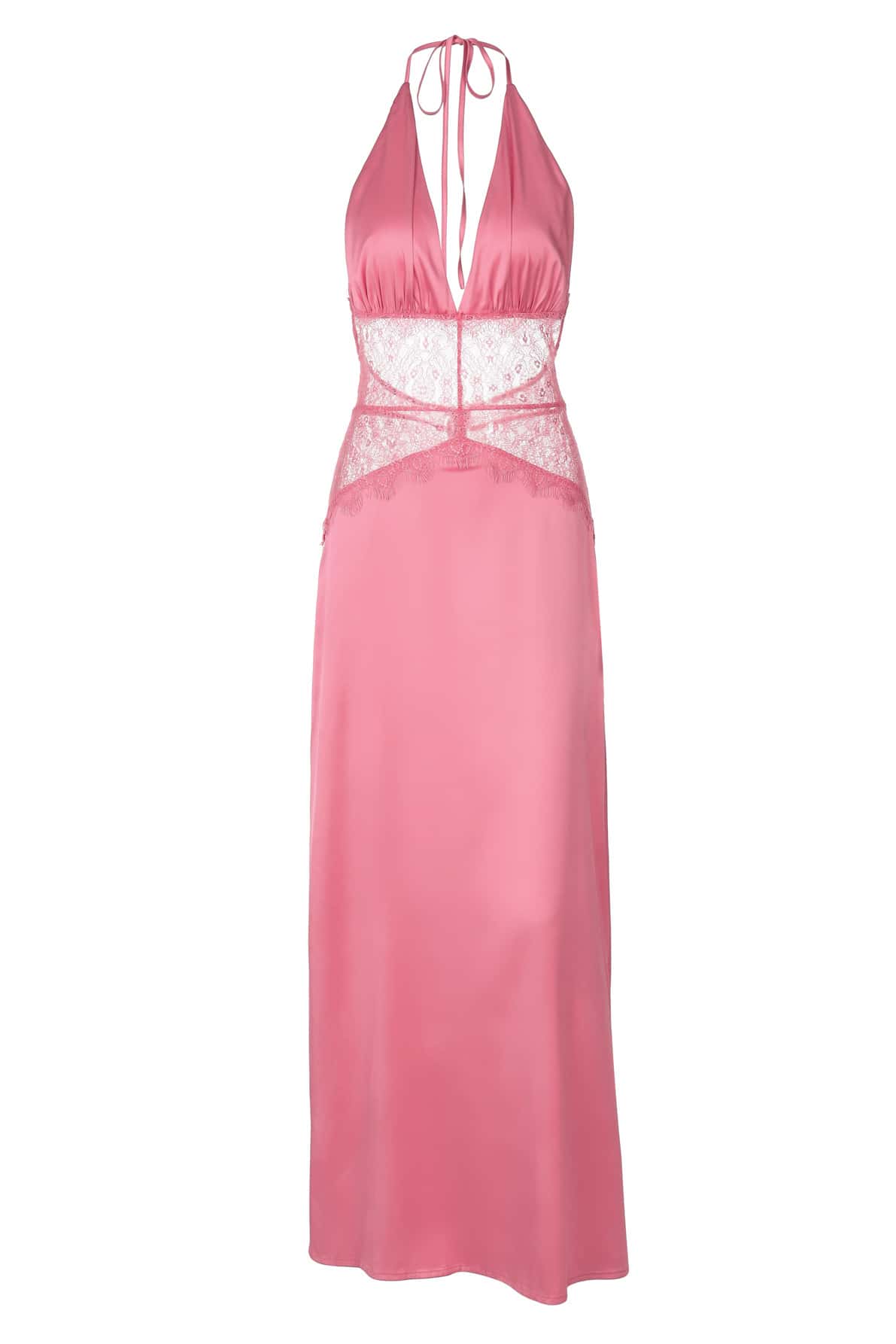 Halter Blue Sheer Plunge Long Maxi Dress