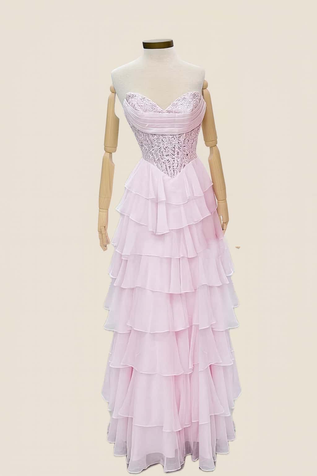 Lavender Lace Corset Chiffon Ruffle Long Dress