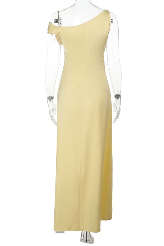 One Shoulder Fuchsia Satin Fitted Long Maxi Dress