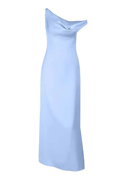 One Shoulder Fuchsia Satin Fitted Long Maxi Dress