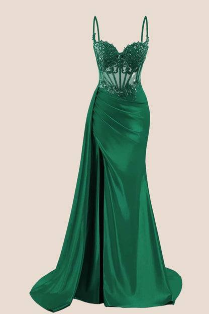 Navy Blue Corset Ruched Satin Prom Dress