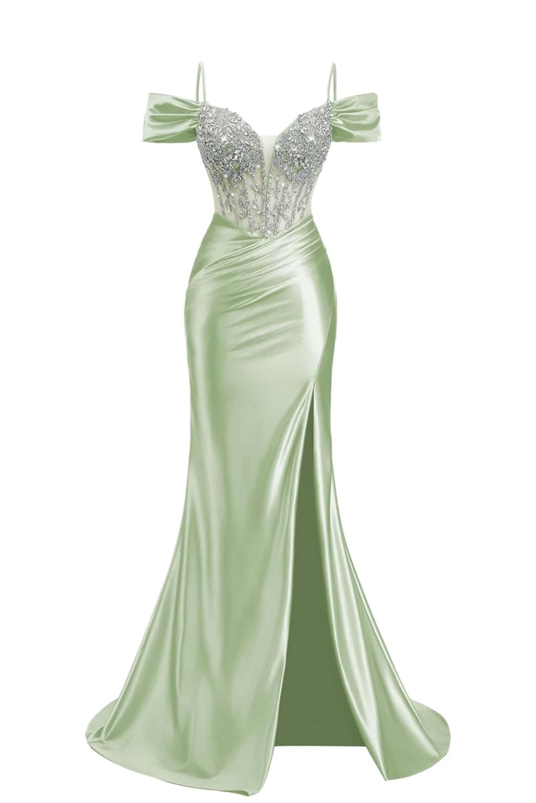 Off the Shoulder Yellow Beaded Ruched Long Dress