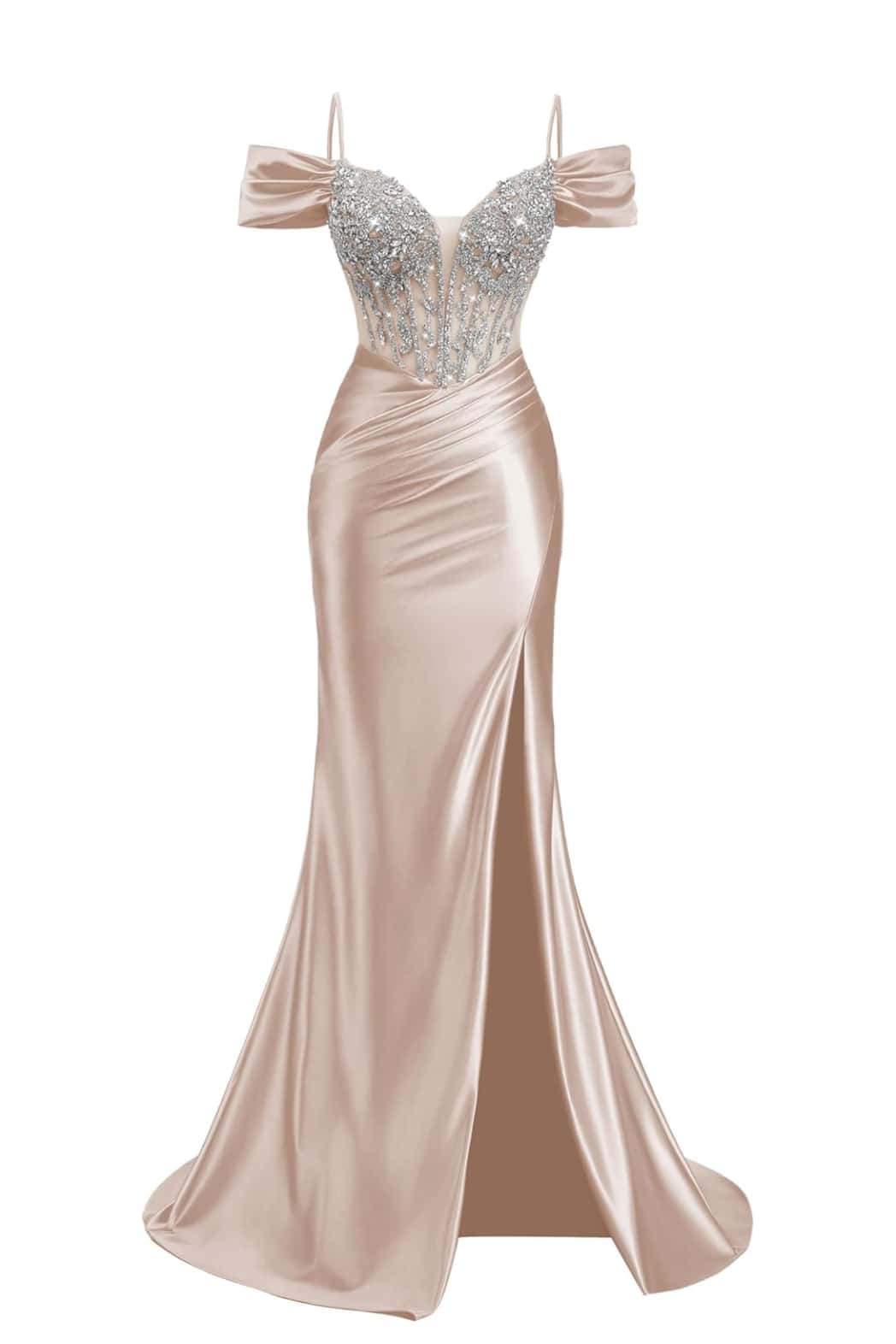 Off the Shoulder Yellow Beaded Ruched Long Dress