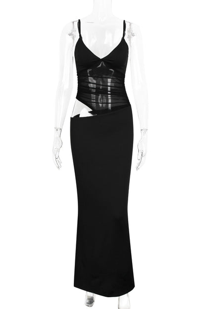 Navy Blue Sheer Cutout Fitted Dress